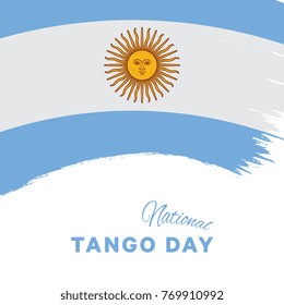national tango day banner layout design with brush stroke flag of argentina and text