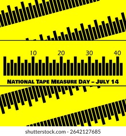 National Tape Measure Day to celebrate on July 14th on yellow background