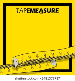 National Tape Measure Day event banner.  Two tape measures with bold text in frame on yellow background to celebrate on July 14th