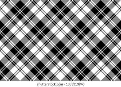 National tartan black white seamless pattern. Vector illustration.
