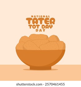 National Tater Tot Day to celebrate on February 2nd. A bowl of tater tot snacks on beige background. Food event banner.