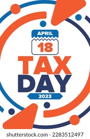 National Tax Day. Federal tax filing deadline in the United States. Day on which individual income returns must be submitted to the federal government. American patriotic vector poster