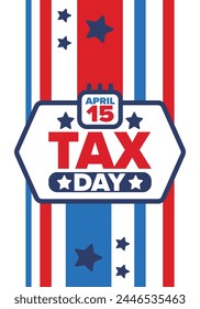 National Tax Day in the United States. Federal tax filing deadline. Day on which individual income returns must be submitted to the federal government. American patriotic vector poster