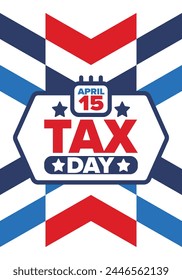 National Tax Day in the United States. Federal tax filing deadline. Day on which individual income returns must be submitted to the federal government. American patriotic vector poster