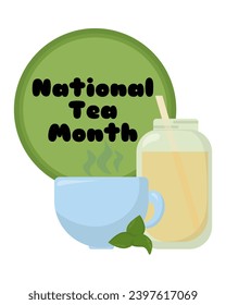 Mes nacional del té, afiche vertical con ilustración vectorial de té caliente y frío