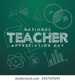 National teacher appreciation day. Hand sketched formula vector illustration. Suitable for templates, web, social media, greeting cards etc