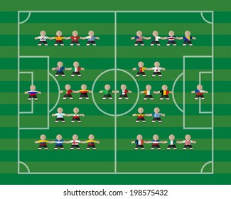 National team players on soccer field