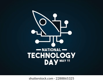 National Technology Day. May 11. Rocket and circuit board line icon. Gradient blue background. Poster, banner, card, background. Eps 10.