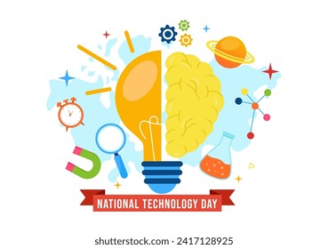 National Technology Day Vector Illustration on 11 May with Creative Digital for Innovation and development of high tech in Flat Cartoon Background