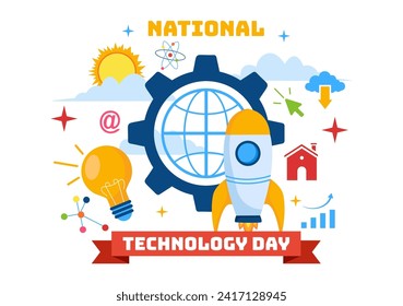 National Technology Day Vector Illustration on 11 May with Creative Digital for Innovation and development of high tech in Flat Cartoon Background