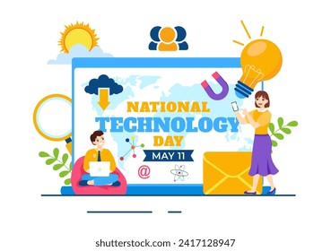 National Technology Day Vector Illustration on 11 May with Creative Digital for Innovation and development of high tech in Flat Cartoon Background