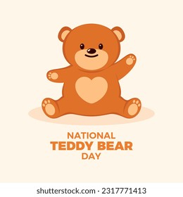 National Teddy Bear Day vector illustration. Cute sitting teddy bear with heart shape icon vector. Cartoon sweet brown teddy bear toy. September 9 every year. Important day