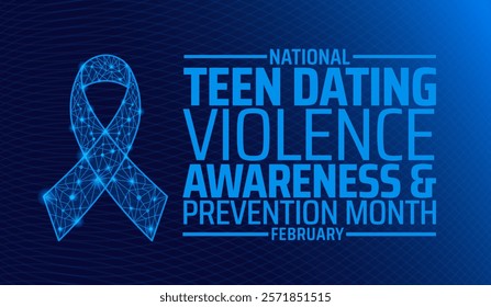 National Teen Dating Violence Awareness and Prevention Month blue color technology concept ribbon background banner or poster design template.