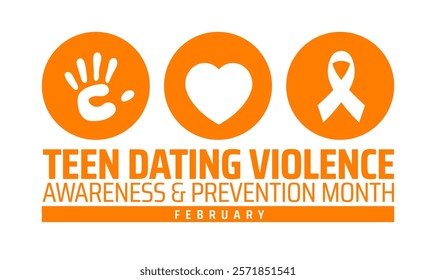 National Teen Dating Violence Awareness and Prevention Month  background banner or poster design template with ribbon, hand and love icon. observed every year in February. Holiday concept.