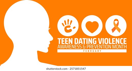 National Teen Dating Violence Awareness and Prevention Month  background banner or poster design template with ribbon, hand and love icon. observed every year in February. Holiday concept.