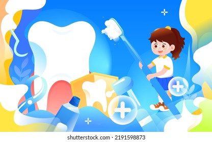 National Teeth Day, children are brushing their teeth and washing up with a sink in the foreground, vector illustration