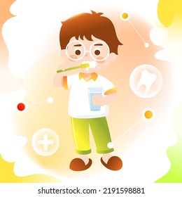 National Teeth Day, children are brushing their teeth and washing up with a sink in the foreground, vector illustration