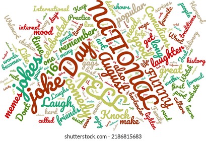 National Tell A Joke Day 16 August Word Cloud In Vector Art Creative Colourful White Back Ground