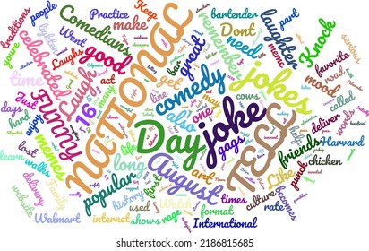 National Tell A Joke Day 16 August Word Cloud In Vector Art Creative Colourful White Back Ground