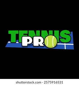 National Tennis Pro Day to celebrate on February 17th. Bold text with tennis ball and court on black background. Sport event banner.