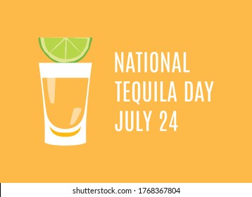 National Tequila Day vector. Tequila shot with lime vector. Golden tequila shot icon. Mexican alcoholic drink icon. Tequila Day Poster, July 24