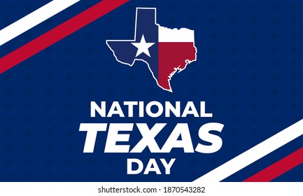 National Texas Day. February 1. National Texas Day recognizes the Lone Star State along with its fierce record of indepenence, people and history. Design for poster, card, banner, background. Vector.