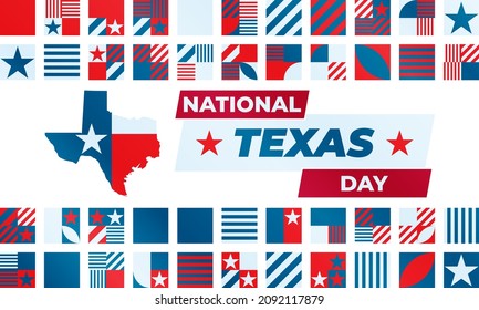 National Texas Day. February 1. National Texas Day Recognizes The Lone Star State Along With Its Fierce Record Of Indepenence, People And History. Design For Poster, Card, Banner, Background. Vector.