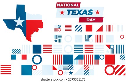 National Texas Day. February 1. National Texas Day Recognizes The Lone Star State Along With Its Fierce Record Of Indepenence, People And History. Design For Poster, Card, Banner, Background. Vector.