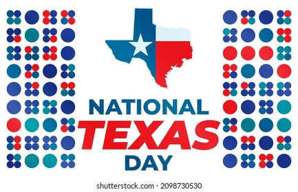 National Texas Day. February 1. National Texas Day Recognizes The Lone Star State Along With Its Fierce Record Of Indepenence, People And History. Design For Poster, Card, Banner, Background. Vector.