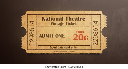 National theater vintage ticket. High detail grunge paper or cardboard.Vintage old coupon. Retro ticket template. Vector illustration.