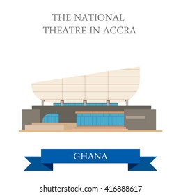 The National Theatre in Accra Ghana. Flat cartoon style historic sight showplace attraction web site vector illustration. World countries cities vacation travel sightseeing Africa collection.