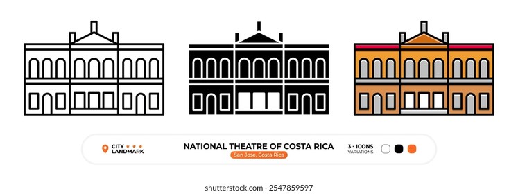 National Theatre of Costa Rica Line Icon.  San Jose Costa Rica, Silhouette, Color Symbol, Editable Stroke.
