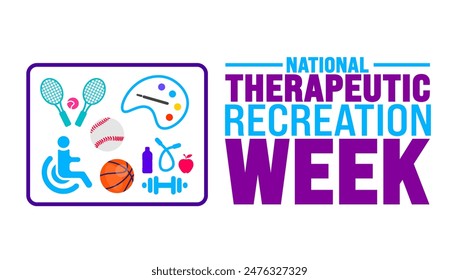 National Therapeutic Recreation Week background template. Holiday concept. Use a background, banner, placard, card, and poster design template with text inscription and standard color. vector