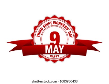 National Third Shift Workers Day, 9 May Ribbon Calendar. Vector Red