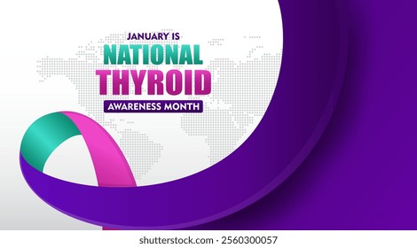 National thyroid awareness month is celebrated every year in January. with purple ribbon and typography suitable for banner, card, poster, template background