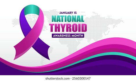 National thyroid awareness month is celebrated every year in January. with purple ribbon and typography suitable for banner, card, poster, template background
