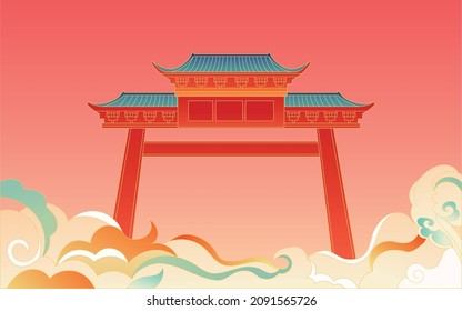 National tide ancient architecture event illustration spring festival chinese style festival background poster