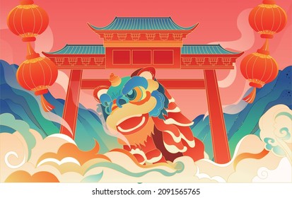 National Tide Ancient Architecture Event Illustration Spring Festival Chinese Style Festival Background Poster