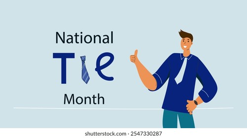 National Tie Month. Fun Hand drawn cartoon flat vector illustration. Banner, poster, greeting card, postcard