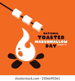 National Toasted Marshmallow Day. August 30. Orange background. Eps 10.