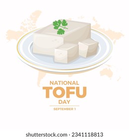 National Tofu Day vector illustration. Fresh natural tofu cubes on a plate icon vector. September 1. Important day