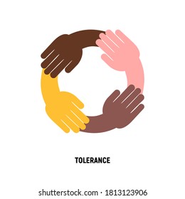 Icono plano de tolerancia nacional. Cooperación multicultural, lucha contra el racismo, integración en la sociedad. Ilustración vectorial.