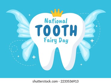 National Tooth Fairy Day with Little Girl to Help Kids for Dental Treatment Fit as a Poster in Flat Cartoon Hand Drawn Template Illustration