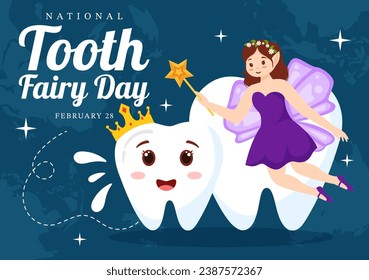 National Tooth Fairy Day Vector Illustration with Little Girl to Help Kids for Dental Treatment Fit in Flat Cartoon Background Design