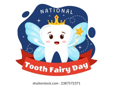 National Tooth Fairy Day Vector Illustration with Little Girl to Help Kids for Dental Treatment Fit in Flat Cartoon Background Design