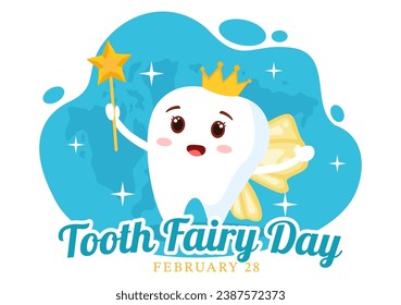 National Tooth Fairy Day Vector Illustration with Little Girl to Help Kids for Dental Treatment Fit in Flat Cartoon Background Design