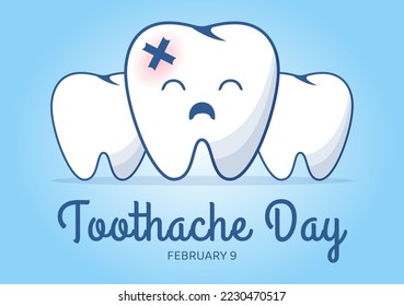 National Toothache Day on February 9 with Teeth for Dental Hygiene so as not to Cause Pain in Flat Cartoon Hand Drawn Templates Illustration