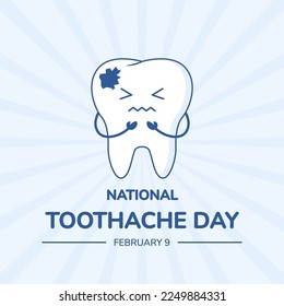 National Toothache Day Poster Illustration. Rotten tooth cartoon character. Bad tooth icon. Toothache illustration