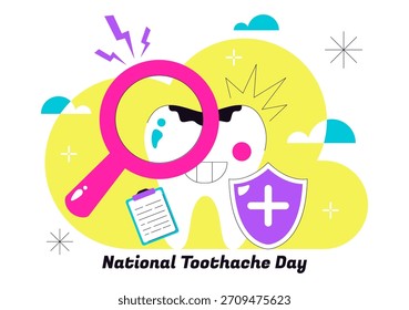 Ilustración vectorial Del Día Nacional Del Dolor De Dientes El 9 De Febrero Para Promover La Higiene Dental Para Prevenir El Dolor Causado Por Gérmenes Y Bacterias En Fondo Plano