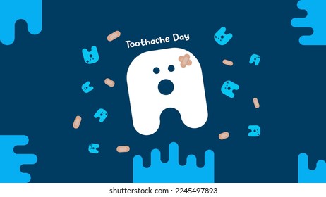 National Toothache Day Vector Minimalist Flat Style Illustration. Toothache Bandage Poster, February 9